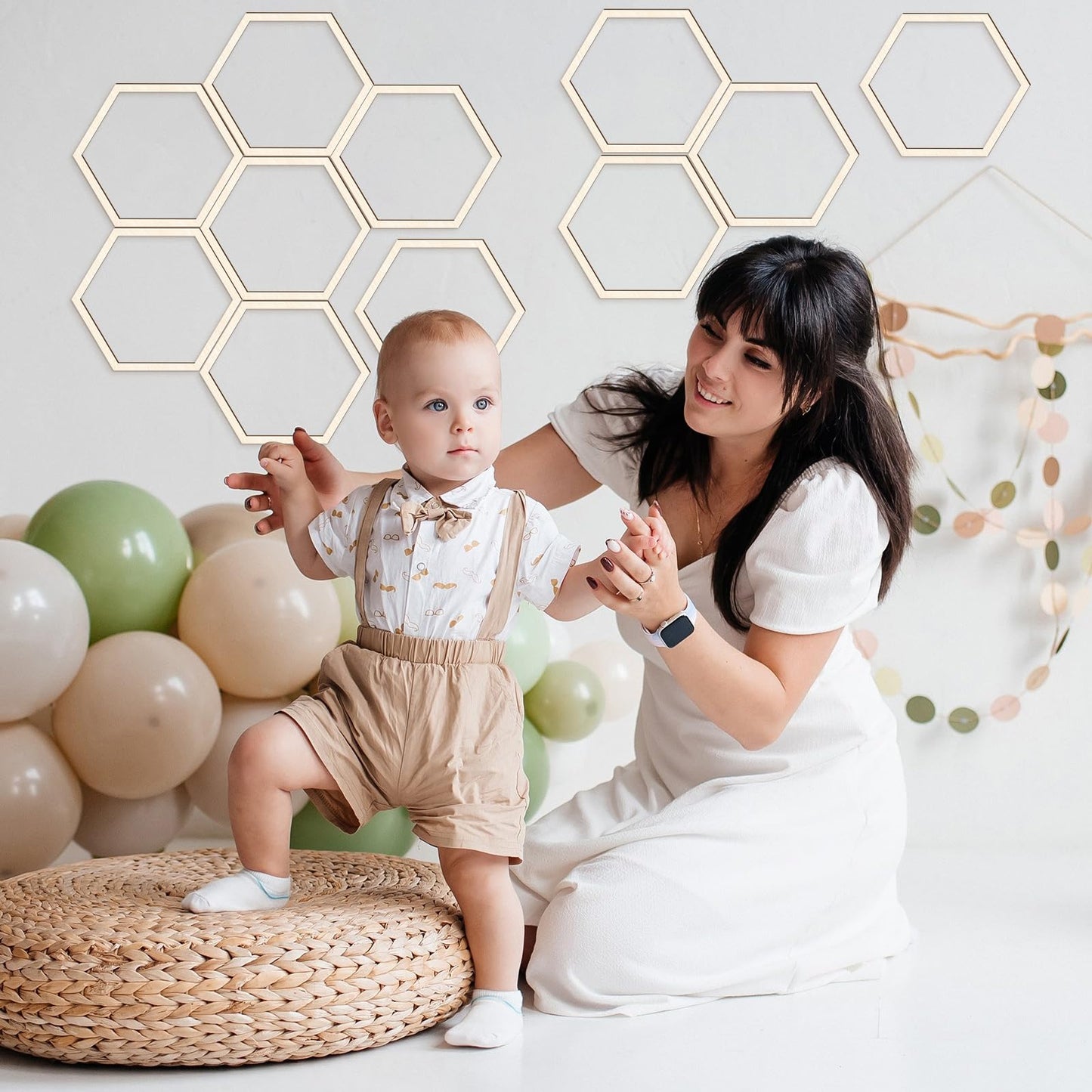 20 Pcs Wooden Honeycomb Decorations, 8.2 Inch Unfinished Hexagon Wall Decor Honeycomb Beehive Sign for Baby Shower Bee Theme Birthday Party, DIY Craft Wall Stickers Decorative Wood for Home Decor