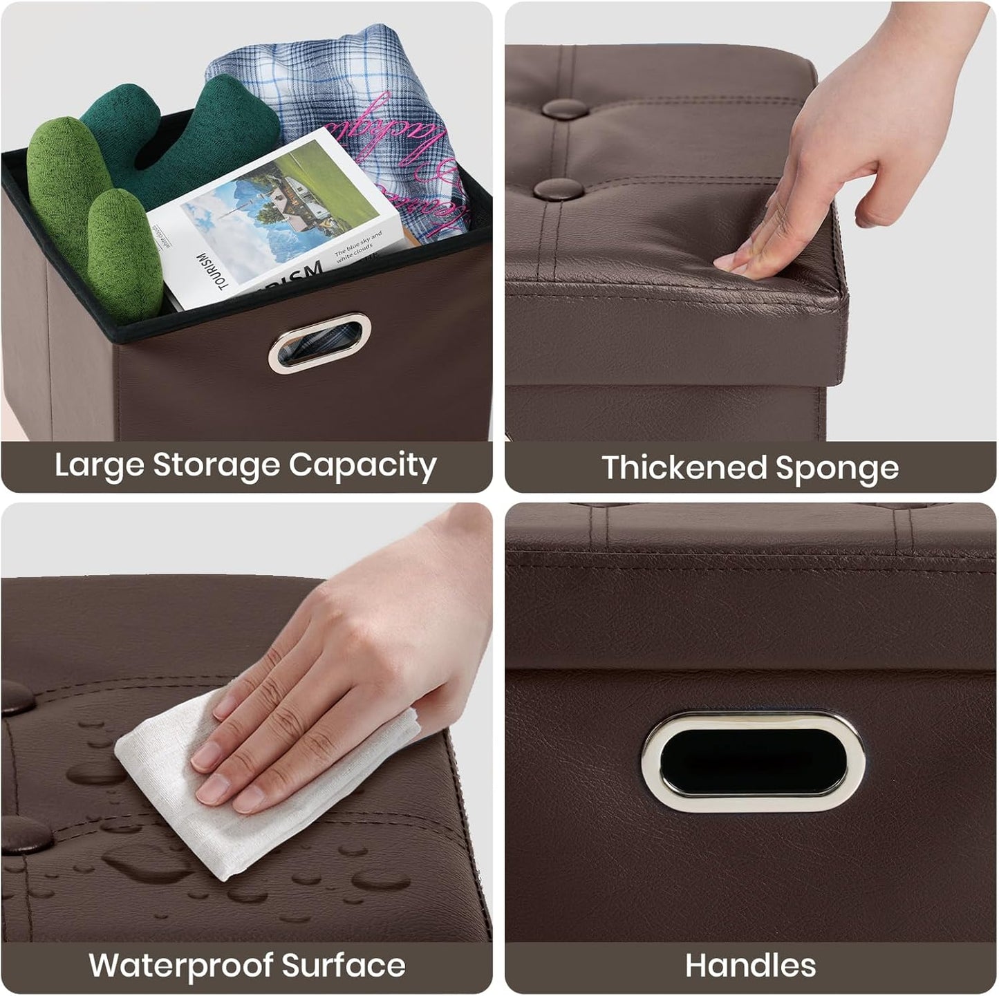 17x13x13in COSYLAND Ottoman with Storage Folding Leather Ottoman Footrest Foot Stool Brown Ottoman for Rooms Small