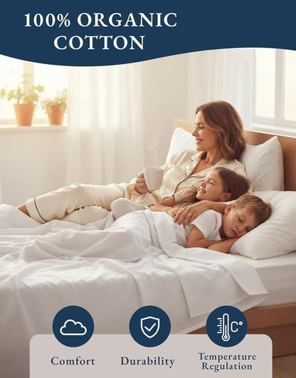 Lane Linen 100% Organic Mercerized Cotton Full Bed Sheet Set - Soft, Comfy, Oeko-Tex Certified, White, 15" Deep Pocket