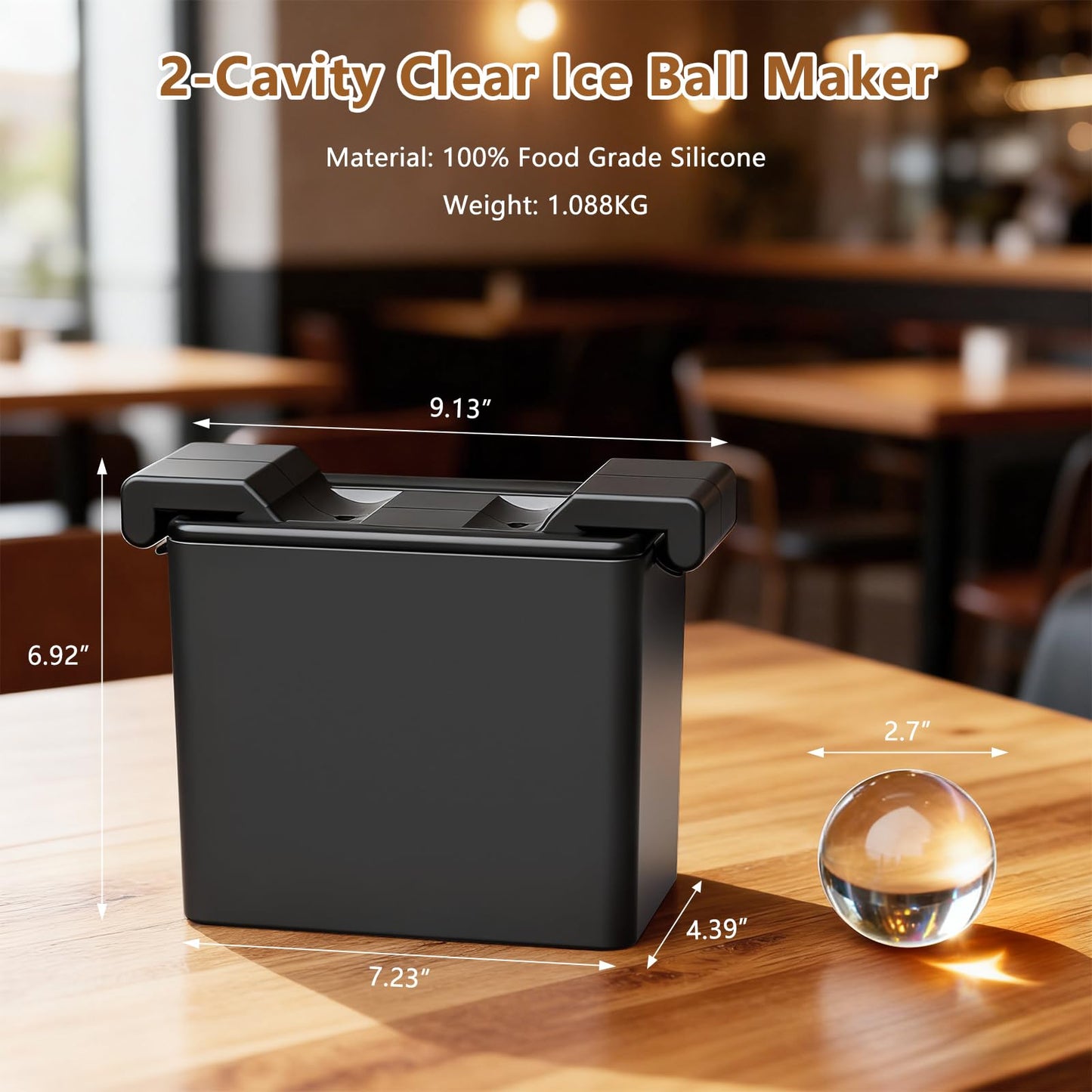 Clear Ice Ball Maker,2 Cavity Ice Ball Maker Mold for Whiskey,2.7 Inch Round Sphere Ice Maker,Idea Gifts for Dad Boyfriend Boss Men who Have Everything