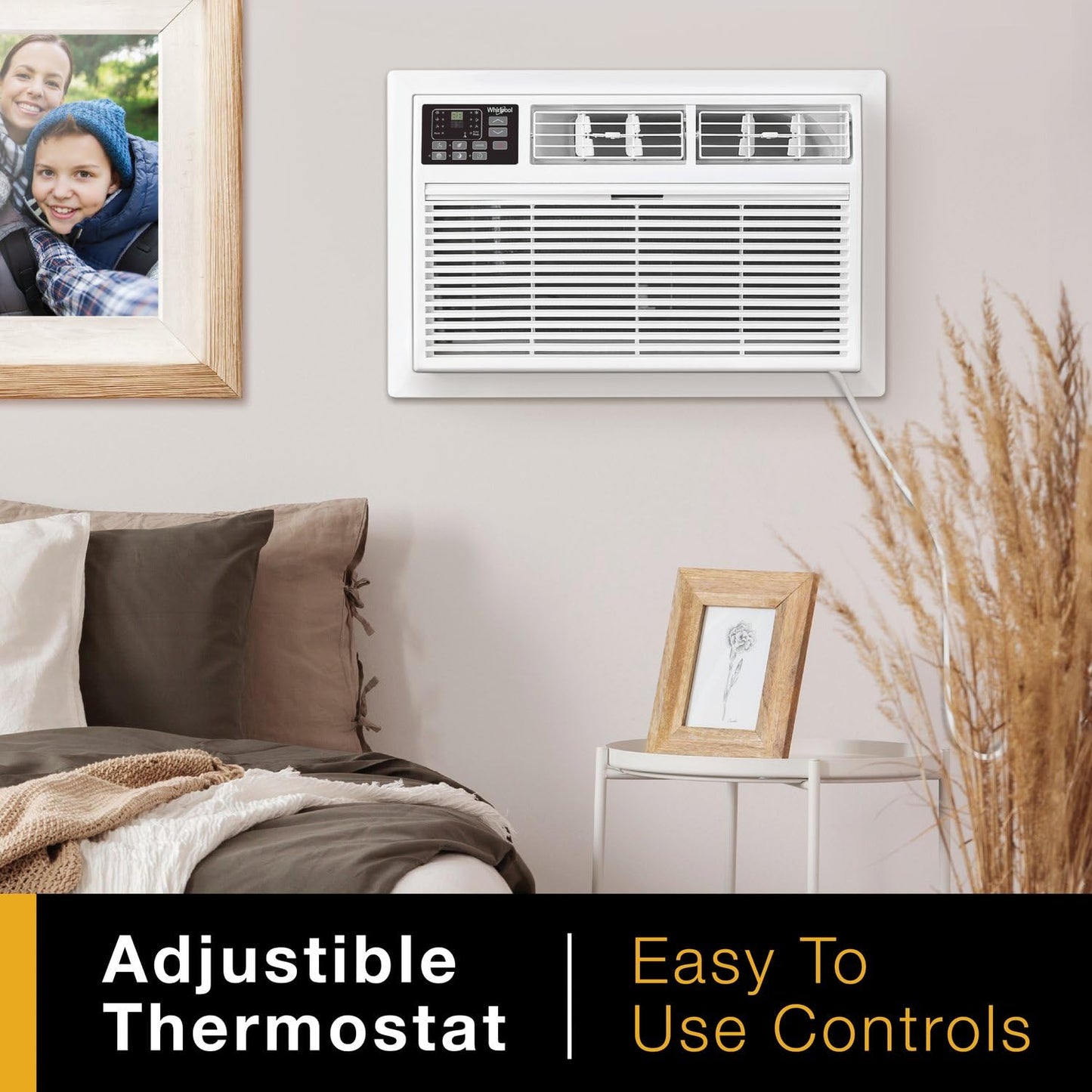 Whirlpool 12,000 BTU 230V Through-the-Wall Air Conditioner with Supplemental Heat, Dehumidifier and Remote, Wall AC Unit for Apartment, Living Room and Medium Rooms up to 550 Square Feet in White