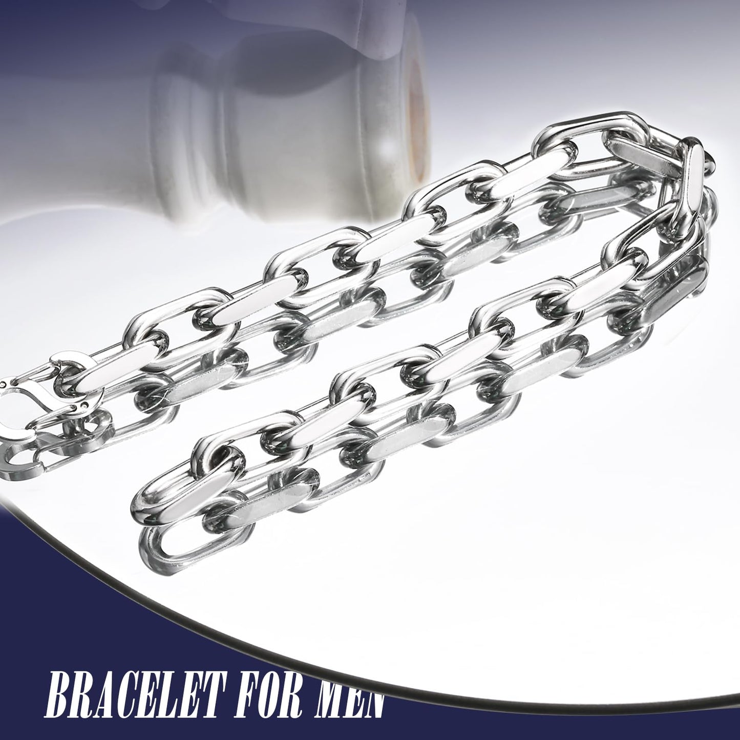 VNOX Link Chain Bracelets for Men - Cool Mens Bracelets Diamond-Cut Paperclip Solid Chain Bracelet Chunky Stainless Steel Jewelry Trendy Gifts (Silver, 7.5)