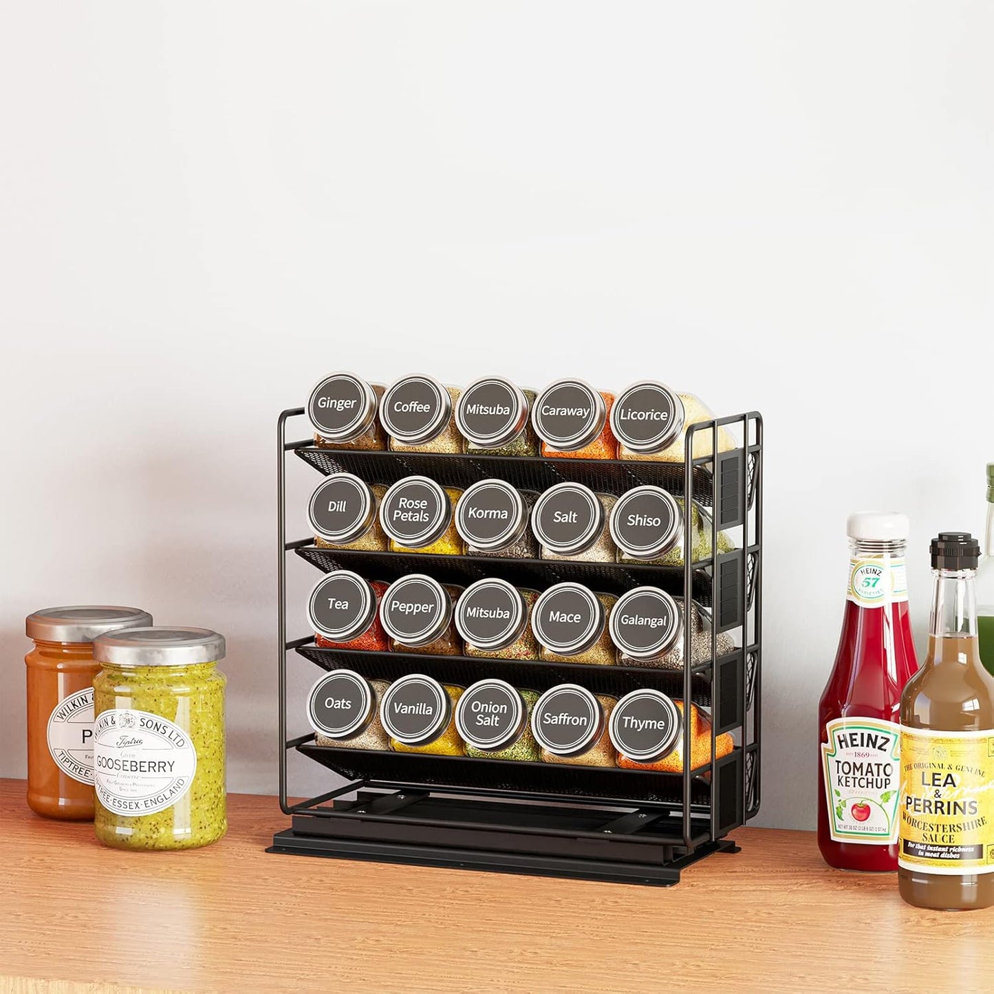 20 801 SpaceAid Pull Out Spice Rack Organizer with Jars, Heavy Duty Slide Out Seasoning Organizer for Kitchen Cabinets