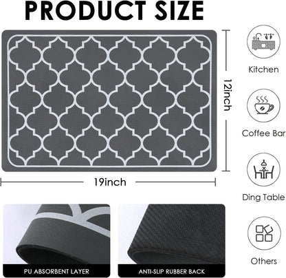 19"x 12" Counter Absorbent Dish Drying Mats for Baby Bottle Dish Rack, Coffee Maker Mat Easy to Clean Non-slip Rubber