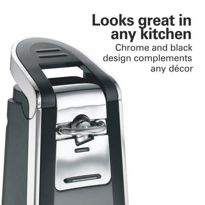 Hamilton Beach Smooth Touch Electric Automatic Can Opener with Easy Push Down Lever, Eliminates Sharp Edges, Opens All Standard-Size and Pop-Top Cans, Extra Tall, Black and Chrome (76606AG)