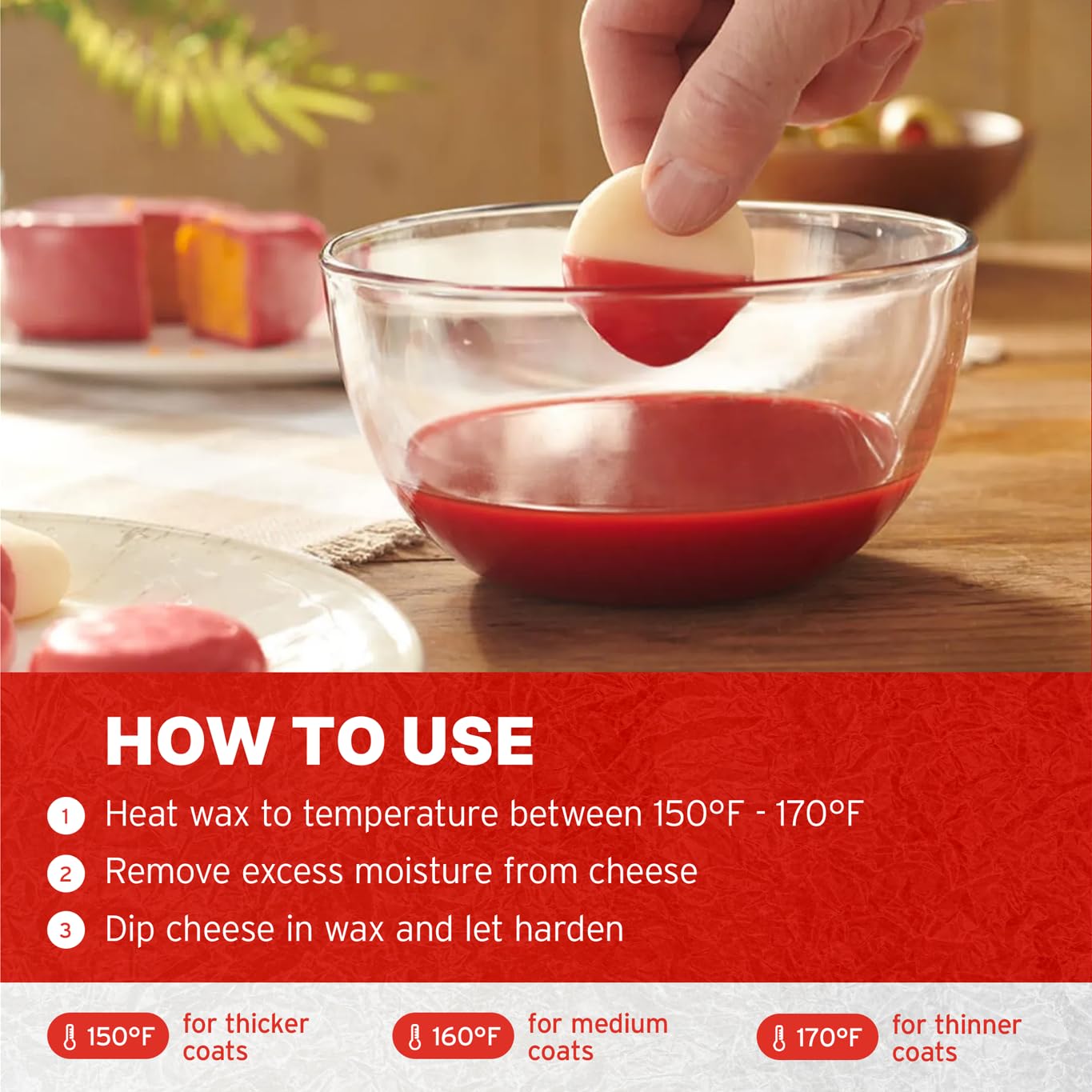 1 Blended Waxes Inc. Cheesemaking Wax Block - Premium Food Grade Wax, Can Be Used For A Variety Of Cheese Types, Red