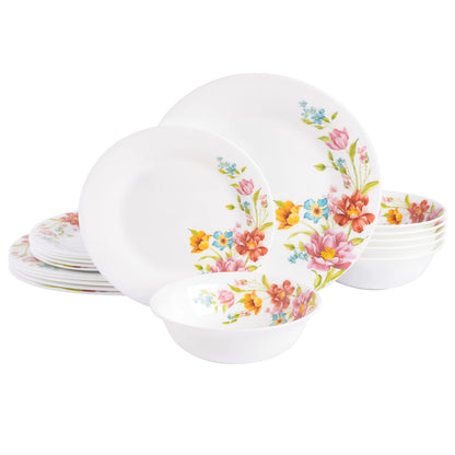 Gibson Home Ultra Break and Chip Resistant 18-Piece Round Dinnerware Set, Service for 6 – Red Floral Plates and Bowls, Microwave & Dishwasher Safe
