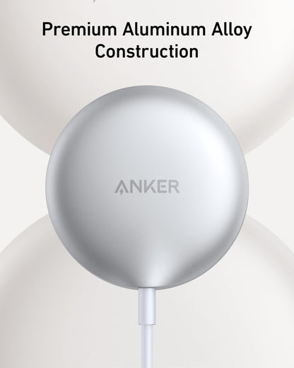 Anker MagSafe Charger Pad, MagGo iPhone 16 Wireless Charging Pad, Qi2 Certified 15W Wireless Charger, Compatible with iPhone 16/16 Plus/16 Pro/16 Pro Max/15/14/13/12 Series (USB-C Adapter Included)
