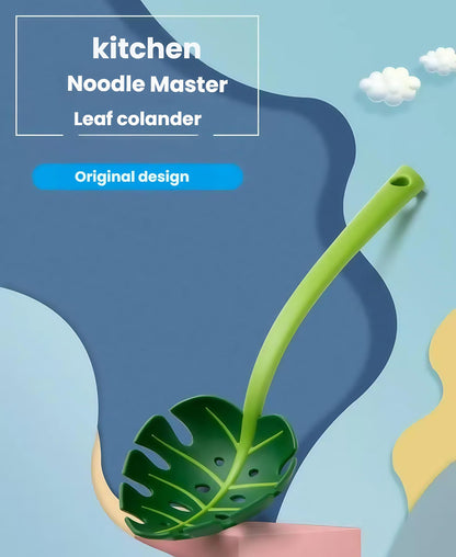 Jungle Spoon Monstera Leaf Soup Skimmer Spoon, Green, PP Material, 11.8x3.7 Inch, Kitchen Strainer with Anti-Slip Base, Long Handle