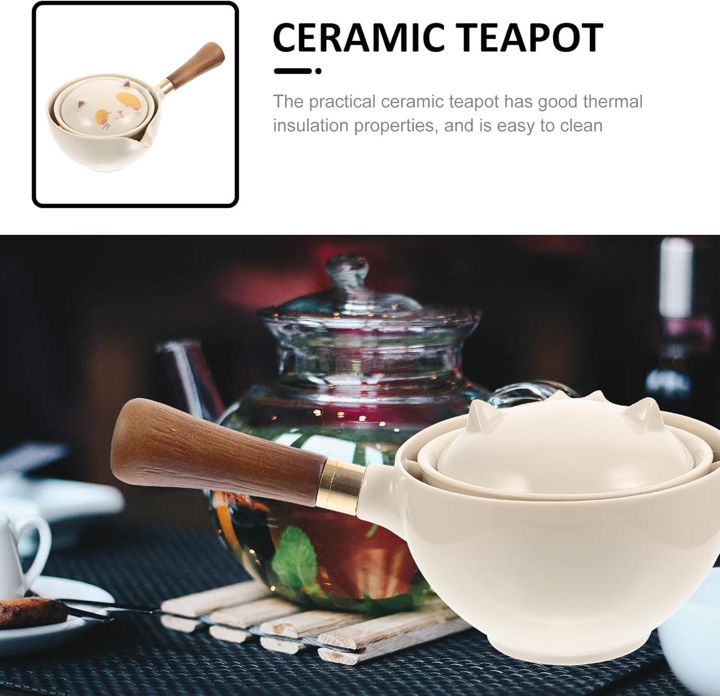 Hemoton Chinese Tea Set, Portable Gongfu Tea Set, Ceramic Tea Kettle, 360° Rotation Tea Maker, Porcelain Tea Dispenser