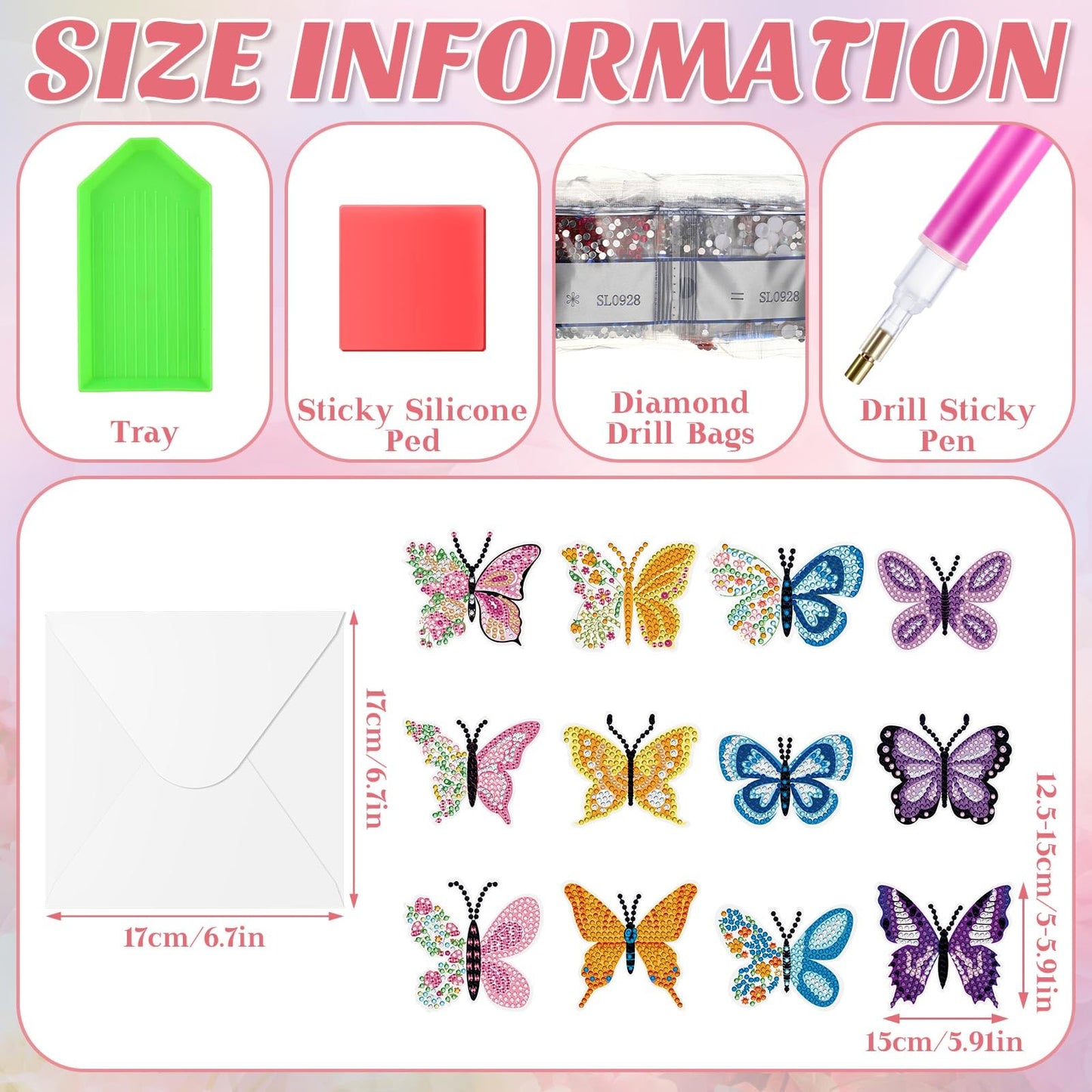 Saillong 12 Pack Butterfly Diamond Painting Greeting Card Kits Spring Diamond Art Cards with Envelopes Flower Butterflies Shaped 5D Rhinestones Painting Kit for Adults DIY Crafts Friend Birthday Gifts