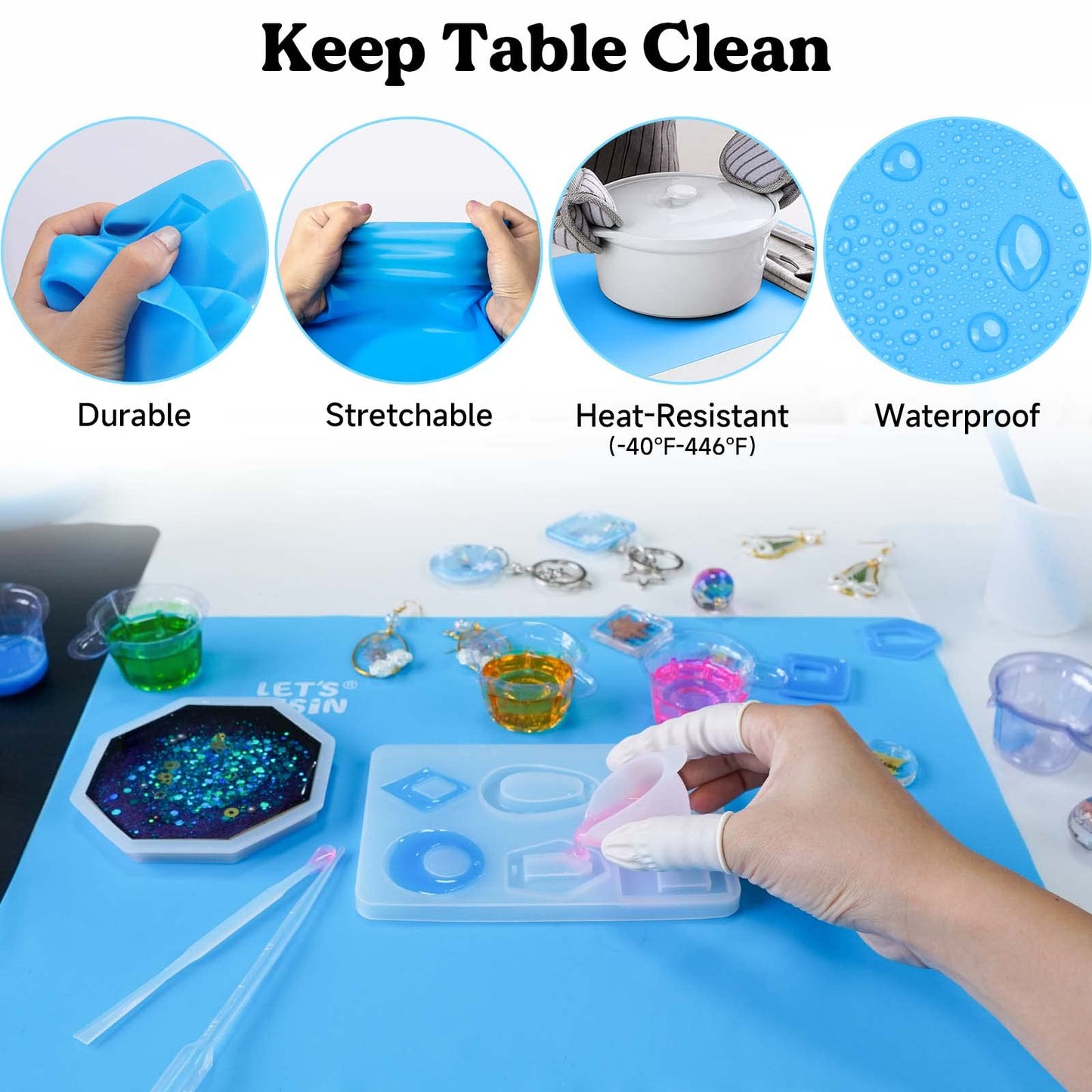 LET'S RESIN 18 Pcs Coaster Resin Molds Silicone with 3-in-1 Silicone Mat - 15.7" x 11.7" Nonstick & Nonslip Craft Mat, Heat-Resistant for Resin, Paint, Clay