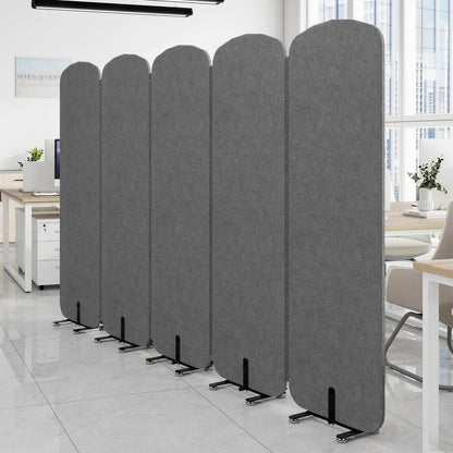 Natwind 5-Panel Office Room Divider, 122.8 x 71 inches Portable Office Partition, Freestanding Folding Privacy Wall for Cubicle & Temporary Indoor Space Separation (Dark Grey)