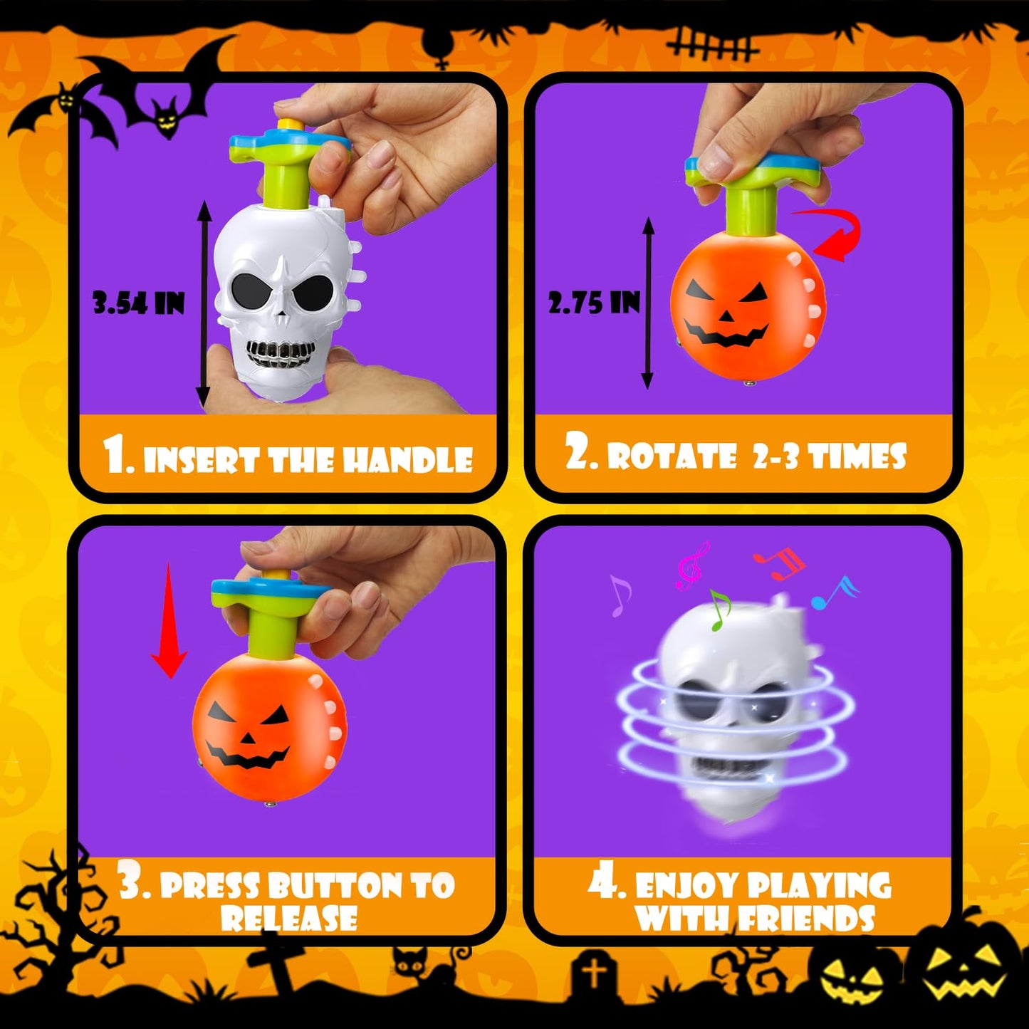 Halloween Light Up Spinning Tops Toys Gifts for Toddlers,12 Pack Halloween Basket Goodie Bag Stuffers Fillers for Kids,Halloween Treats Non Candy Party Favors, Birthday Classroom Prizes for Boys Girls