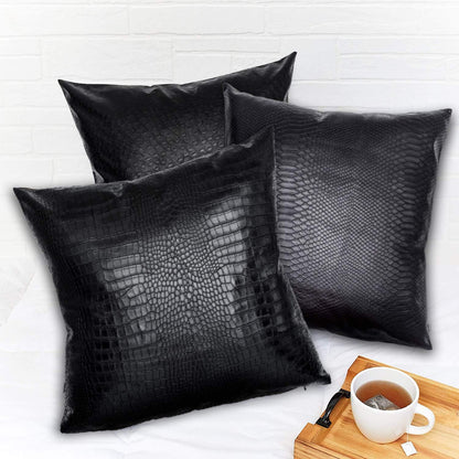 Black Crocodile Skin Faux Leather Pillow Cover, Decorative Modern Throw Cushion Case for Living Room & Bedroom, 12x20