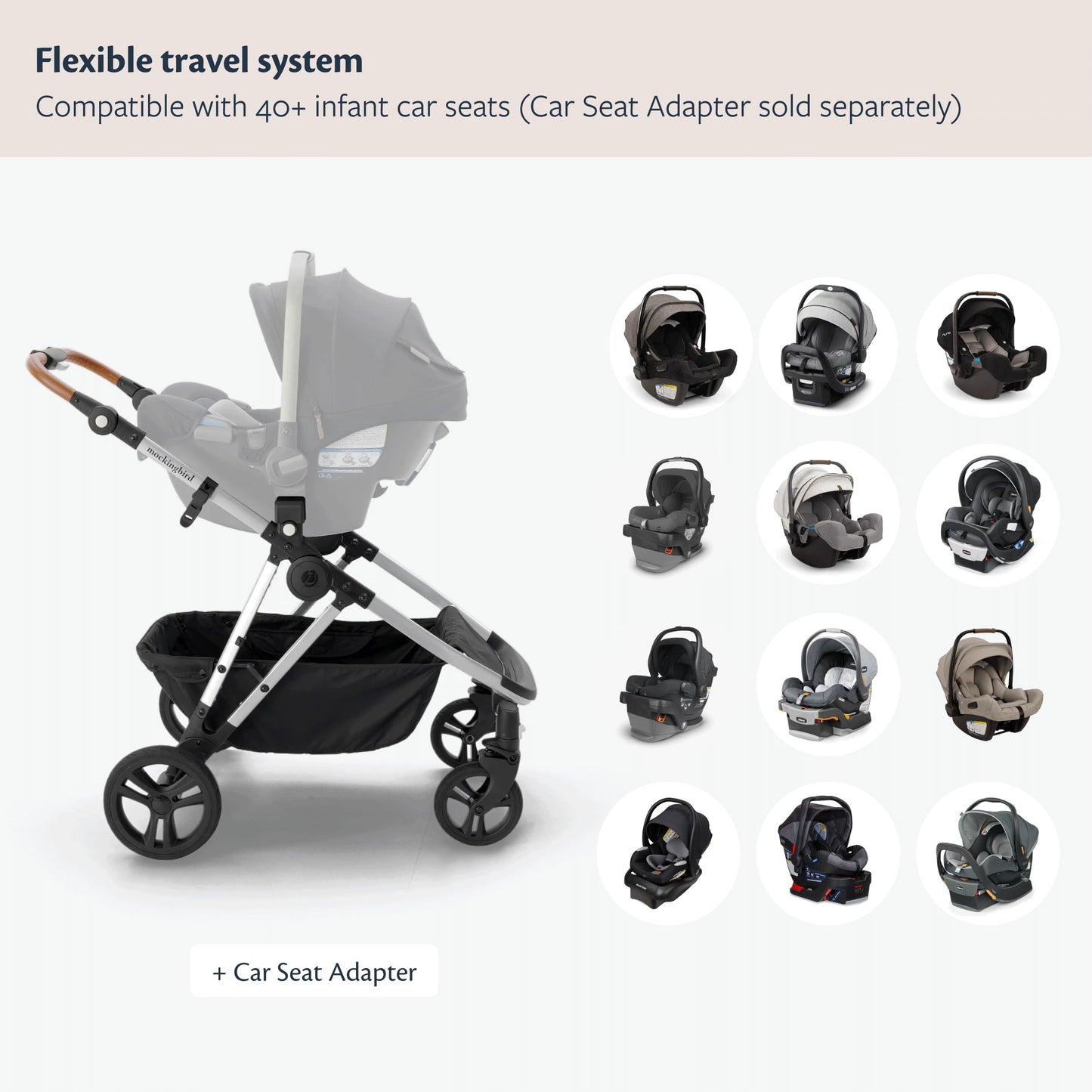 Mockingbird Single-to-Double Stroller 3.0 - Convertible Full Size Baby Stroller for 1, 2, or 3 Kids with 44 Possible configurations, Travel System Compatible - Stone Blue