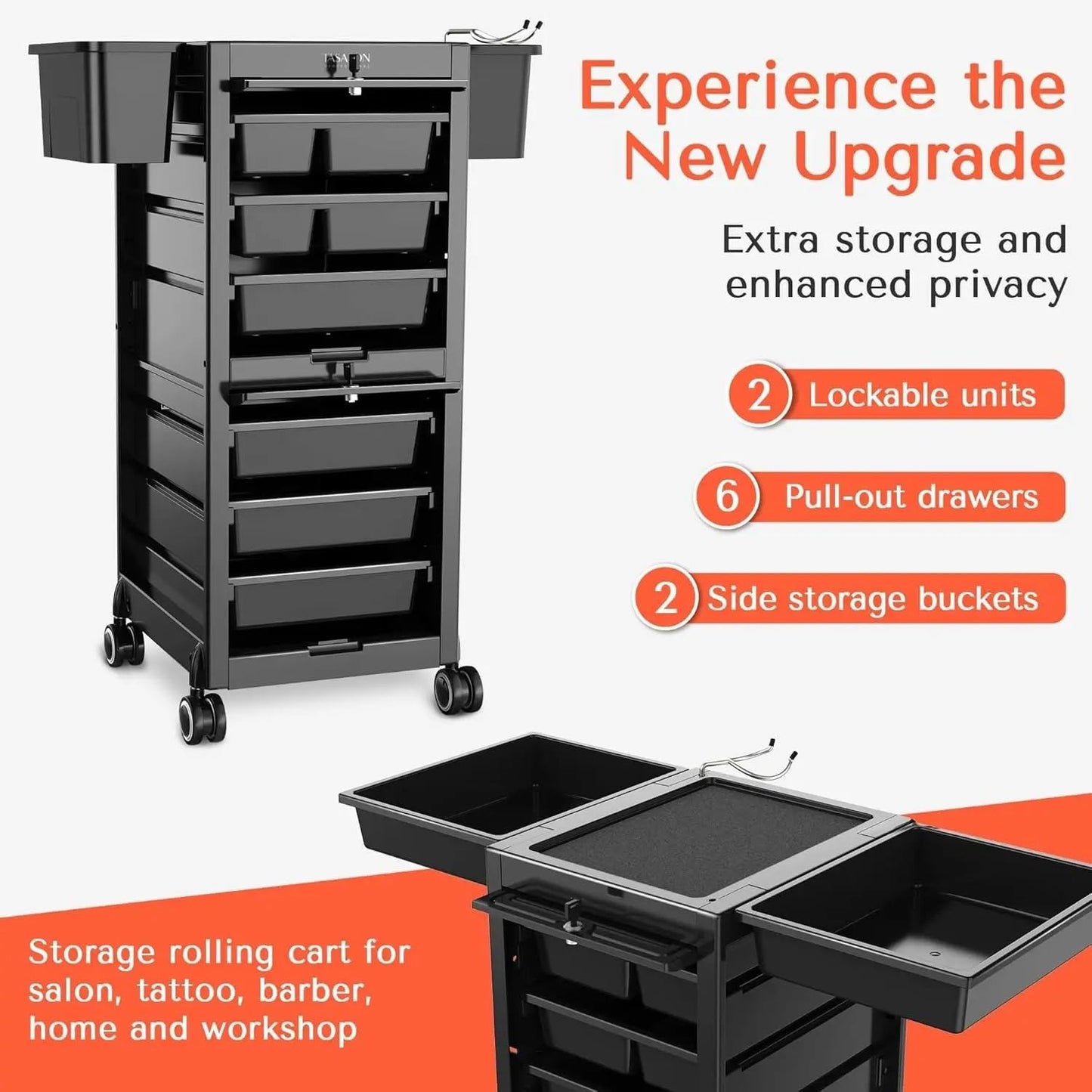 Trolley Premium Lockable Salon Trolley Cart with Wheels and 6 Drawers 2 Bucket,Versatile Salon Cart Hair Storage Rack