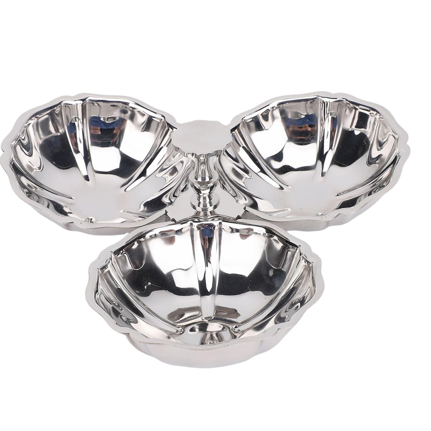 Nurnesy Stainless Steel 3 In 1 Serving Plate with Fruit Bowl, Snack Plate for Home Kitchen Party, Reusable Dessert Plates for Quick Cleanup, Ideal Present for Housewarming Parties