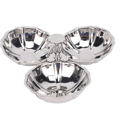 Nurnesy Stainless Steel 3 In 1 Serving Plate with Fruit Bowl, Snack Plate for Home Kitchen Party, Reusable Dessert Plates for Quick Cleanup, Ideal Present for Housewarming Parties