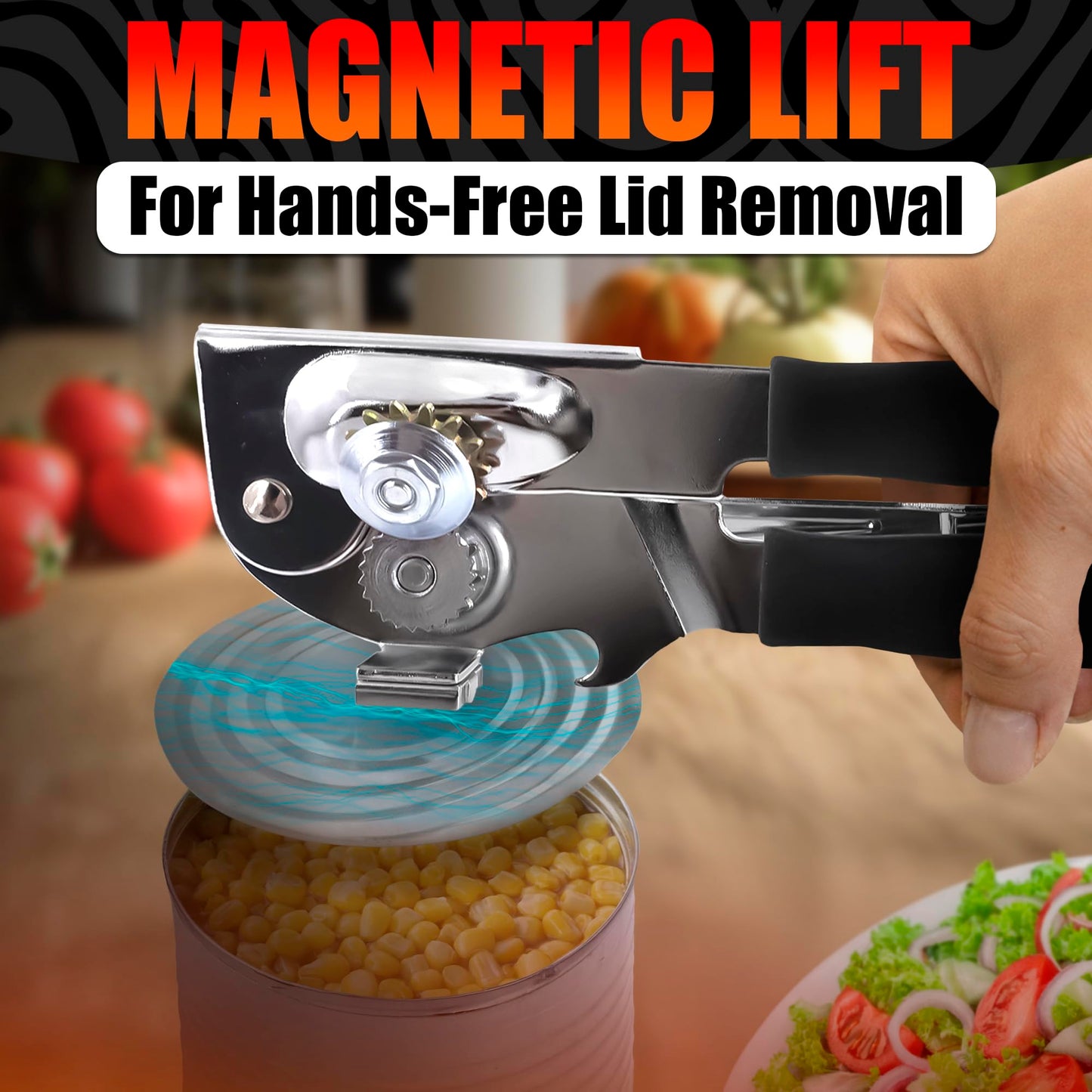 Heavy Duty Commercial Can Opener – Stainless Steel Can Opener for Large & Small Cans, Manual 360° Smooth Crank with Ergonomic Long Handles, Non-Slip Grip, 2-in-1 Bottle Opener for Restaurants & Home