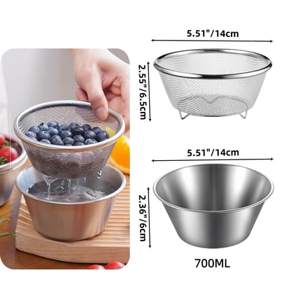 2 Pcs Mini Colander with Small Mixing Strainer Bowl 304 Stainless Steel Berry Basket for Washing Fruits, Vegetables, Rice - Dishwasher-Safe Kitchen Strainer (Silver, 5.51 x 2.36 inches)