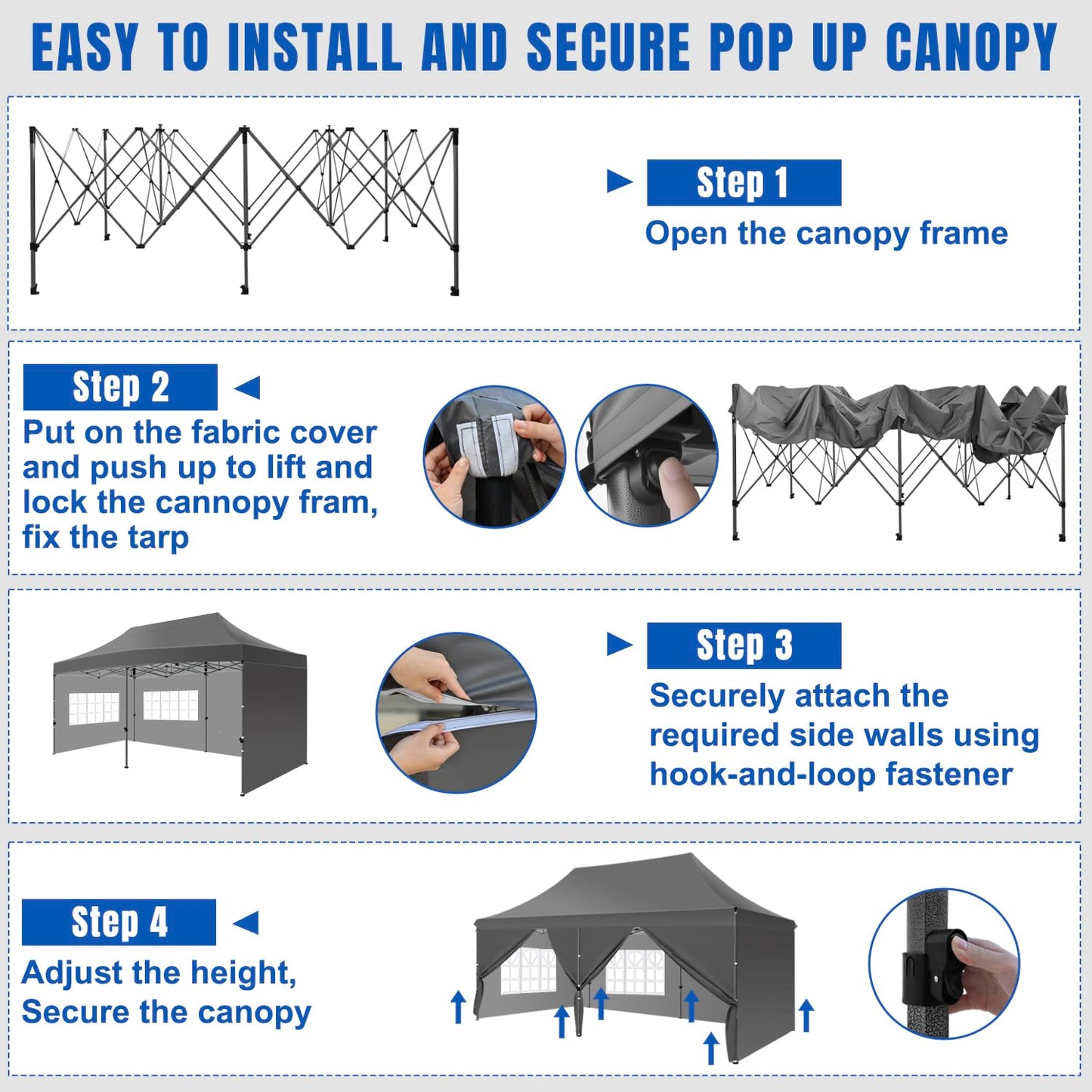 Yesker 10x20 Pop Up Canopy Tent with Sidewalls Instant Outdoor Canopy, Waterproof & UV Protection, Easy Setup Adjustable Height Heavy Duty Shelter Gazebo Tent for Patio Backyard Party Events, Gray