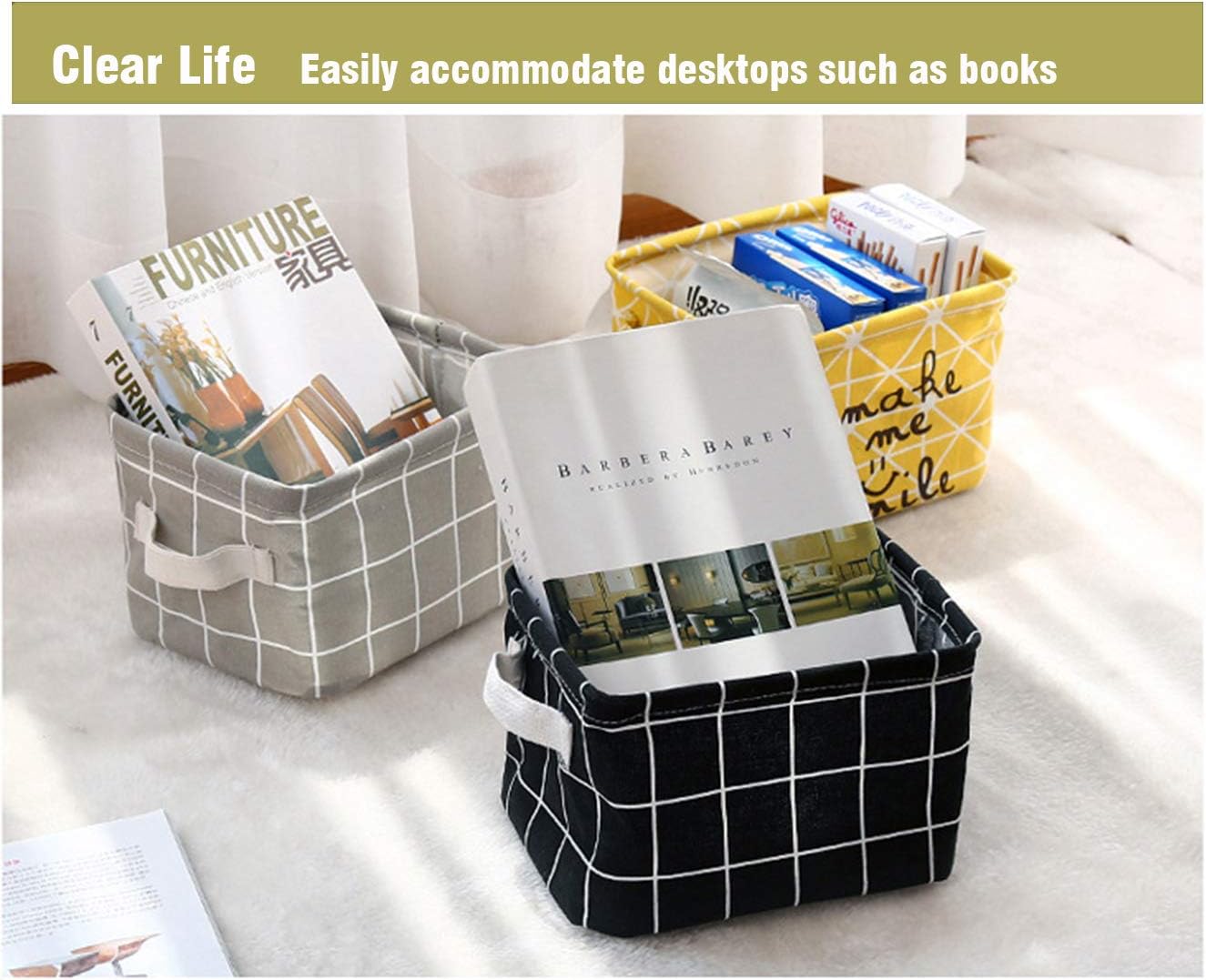 AARAINBOW 3 Packs Storage Basket Bins | Canvas Mini Storage Cubes for Makeup, Baby Toys, Books | Black+White+Gray