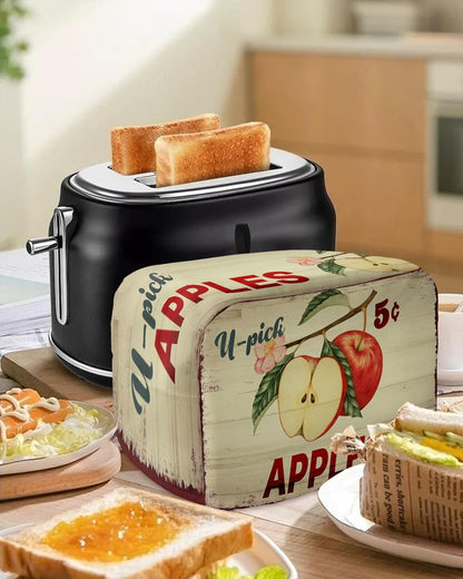 Toaster Cover, Tasty Apples 5 Cents Vintage Country Style 4 Slice, Soft Washable Dust-proof Cover with Pockets for