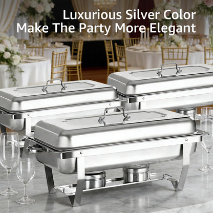 Jacgood Chafing Dishes for Buffet, 4 Pack 8QT Chafers and Buffet Warmers Sets for Parties, Catering, Weddings, Christmas, Events Serving, Silver