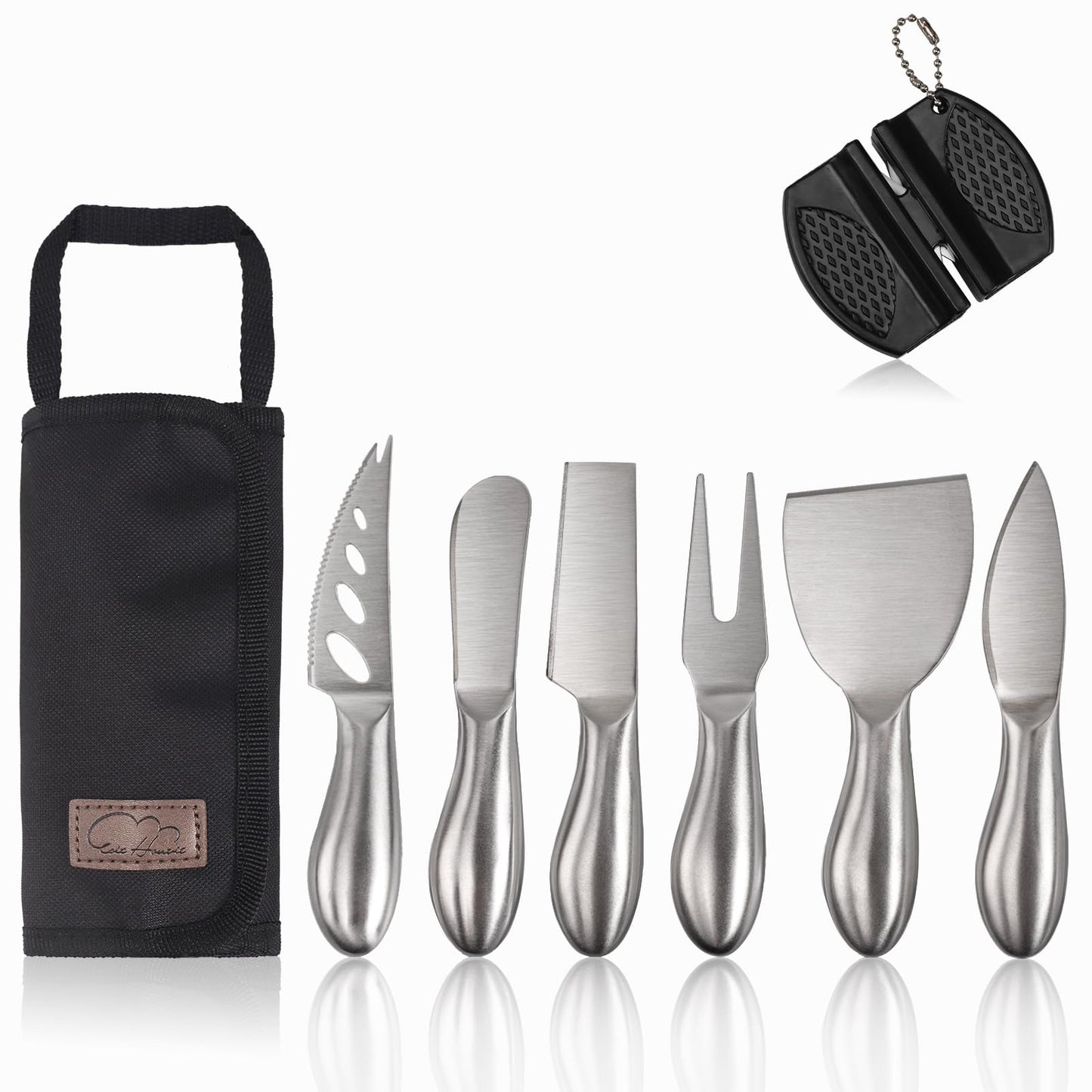 6-Piece Cheese Knife Set, Premium Stainless Steel Cheese Knives for Charcuterie Board for Cutting Hard Medium Soft Cheese, Mini Metal Cheese Cutter Knife Butter Knife with Storage Bag Gift Set
