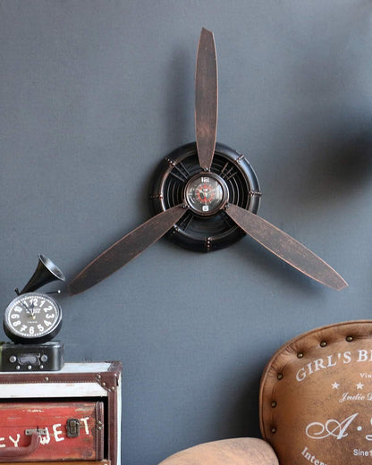 29.526.4 inches Metal Wall Decor Art Antique Airplane Propeller Aviation Wall Clock for Living Room Bedroom Rustic Wall