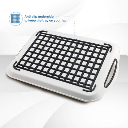 Food Trays for Eating on Couch - 2 Pack - Non Slip Dinner Trays for Eating Set of 2 Non Slip Serving Tray and Food Tray with Handles (Black & White)