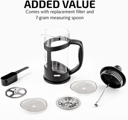 OVENTE French Press Coffee Maker, 12 Ounce with Heat Resistant Borosilicate Glass & Stainless Steel Filtration, Black