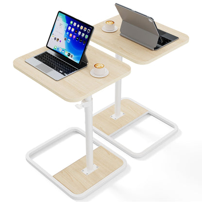 YUHFERA Large TV Tray Table Set of 2, C-Shaped Side Table with Adjustable Height & Rounded Corners, Snack Table for Couch, Bed or Recliner, for Laptop, Eating & Working, Oak