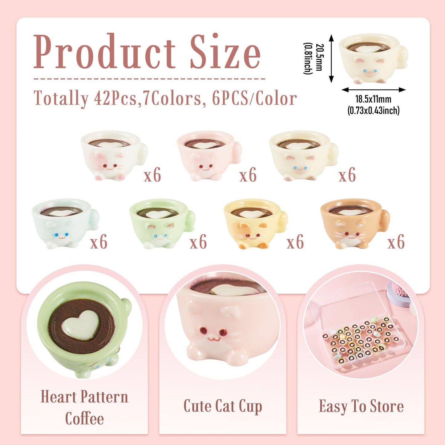 Craftdady 42Pcs Mini Resin Coffee Cups Charms Cute Cat Cup Charms Miniature Coffee Mug Tiny Drink Ornaments 7 Colors for DIY Earring Keychain Necklace Jewelry Making 18.5x20.5mm