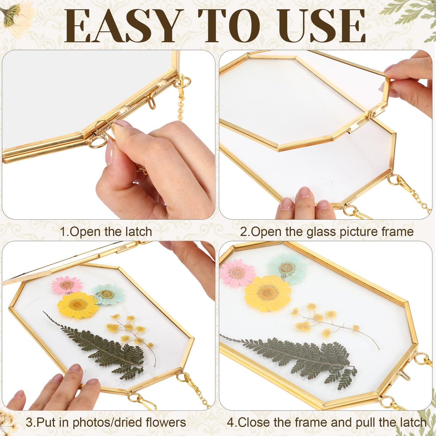 Vicenpal 6 Pcs 4 x 6 Inch Pressed Flower Frames Bulk, Floating Wall Hanging Double Glass Picture Frames with Metal Chain for Display Gallery Dried Plant Wedding Gifts for Mom Friends DIY Handy Craft