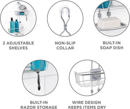 Zenna Home NeverRust Aluminum Adjustable Hanging Shower Caddy, Satin Chrome