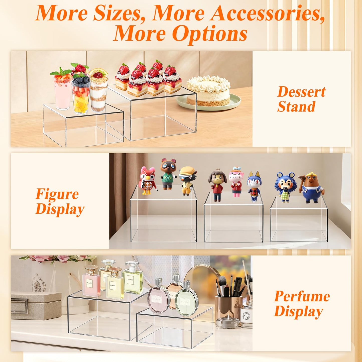 8 Pcs Clear Acrylic Boxes for Display, Acrylic Food Risers & Acrylic Cube Set (3"-8"), with 8 White Display Boards & 2 Markers, Clear Risers for Food, Decor, Party, Retail