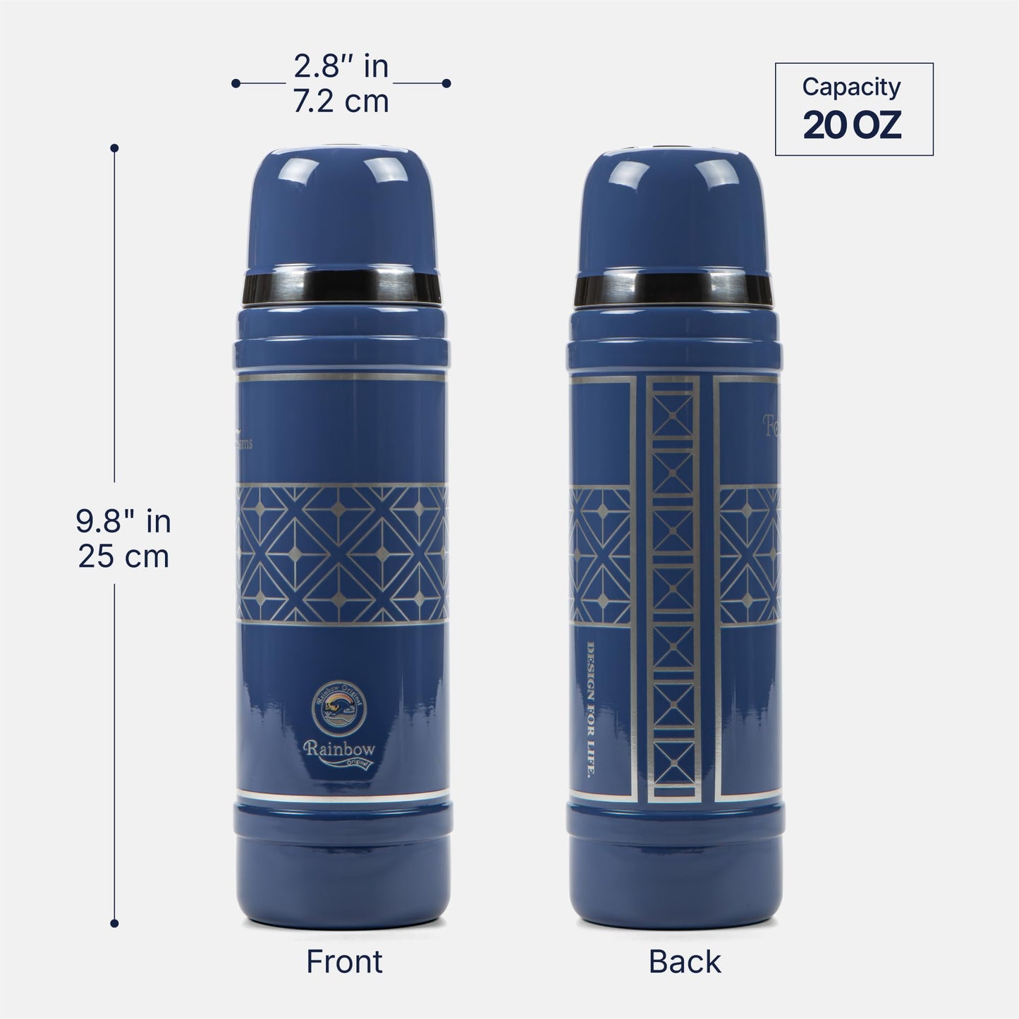 Rainbow Original 20 oz Tumbler, Stainless Steel Insulated Bottles, Insulated Coffee Mug, Travel Coffee Mug, Ideal for Sports, Outdoors, Camping, Travel and Everyday Use (MiG-Blue)