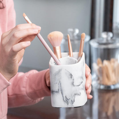 ZCCZ Toothbrush Holder for Bathroom - Premium White Marble Organizer for Electric or Kids Toothbrushes