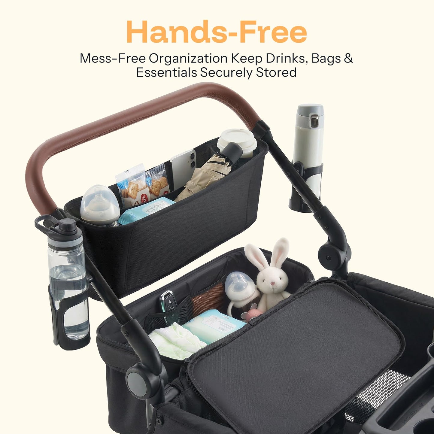 Harppa Remy Wagon Stroller for 4 Kids, Foldable 4-Seater Stroller Wagon with Mosquito Net Canopy,Snack Tray, All-Terrain 11" Wheels, 220Ibs Capacity for Beach,Zoo,Growing Family Outings Toddler Black