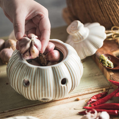 Cormomu Garlic Storage Pod Ceramic Garlic Keeper with Lid Large Garlic Container for Counter, White