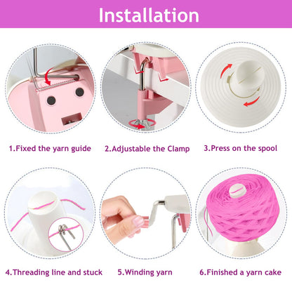 Ayasee Yarn Ball Winder, Yarn Winder for Crocheting Spinner Knitting Hand Operated Storage + 53 Pieces Stitch Knitting Needles + 1 Pieces Scissors (Pink)