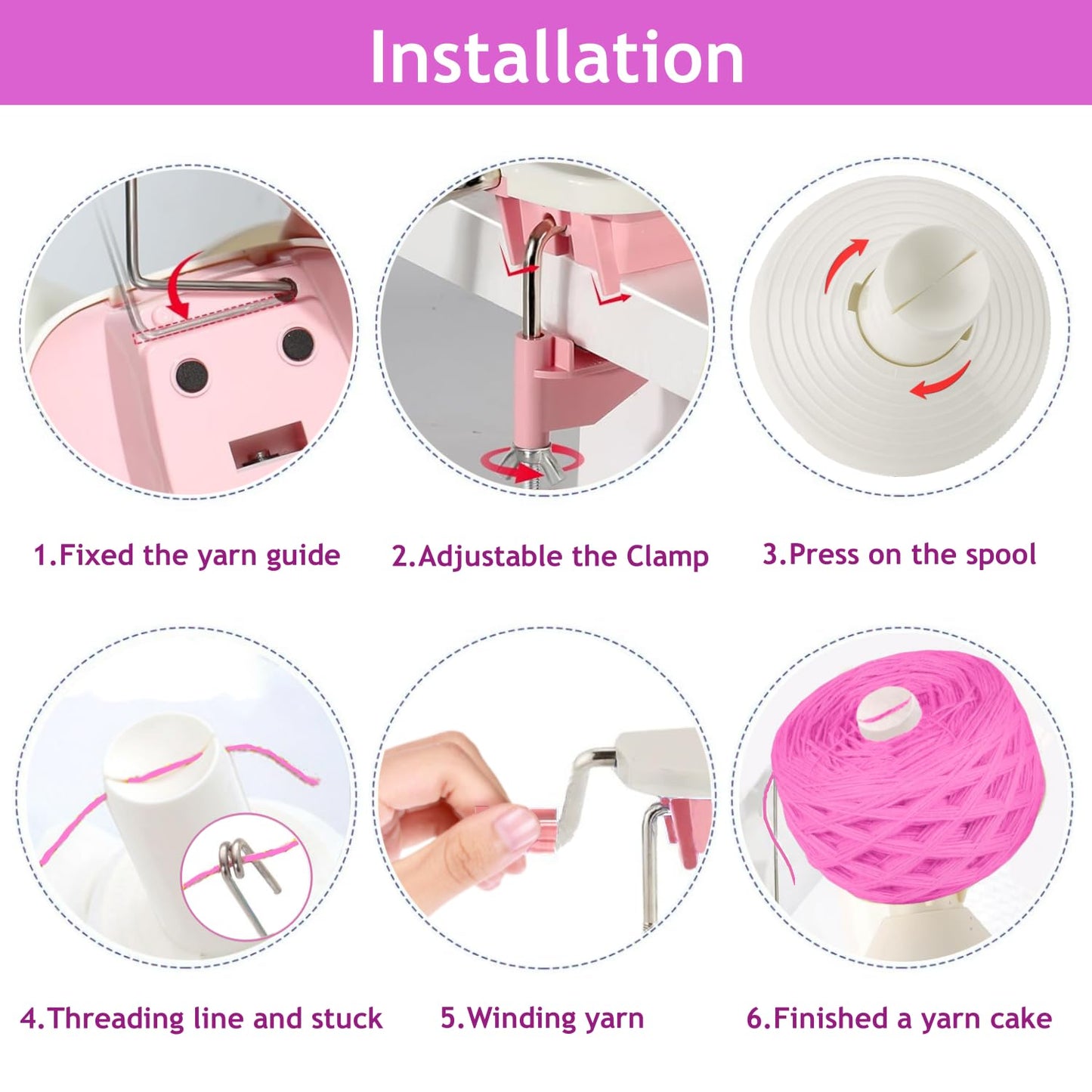 Ayasee Yarn Winder, Yarn Ball Winder, Easy Install and Efficiently for Crocheting Hand Operated Spinner for Knitting Lovers (Pink)