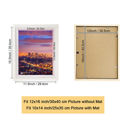 LIPHISFUN Diamond Painting Frame 30x40cm Diamond Art Frames Display Picture 12x16 without Mat or 10x14 with Mat 2 Pack,Natural Solid Wooden,Protection Glass,Back Mat,Hanging Kit for Wall Decor-White