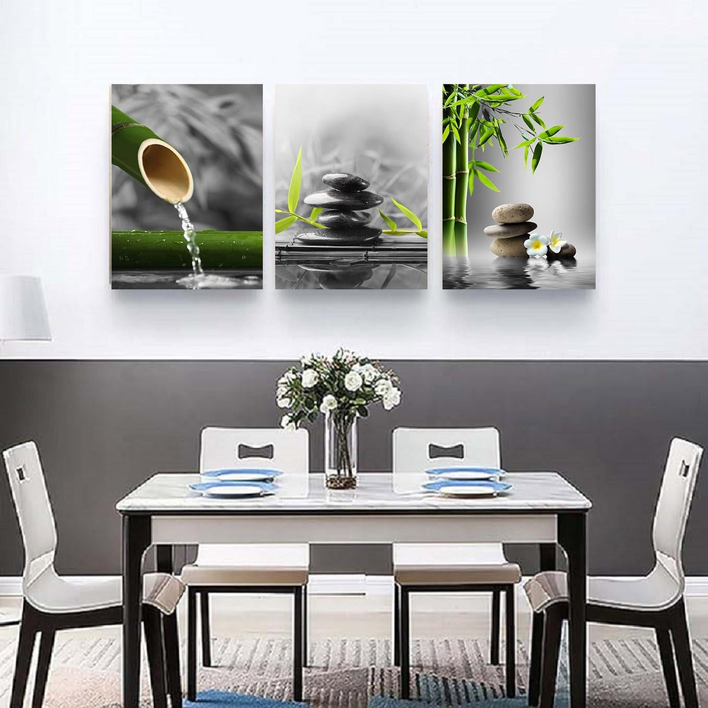 Yxbhhym- Bathroom wall art Black and White Gray Green Room Decor Zen Poster Canvas Pictures Zen Artwork for Spa Living Room Wall Art Kitchen Bedroom Decor Home Framed Prints Art