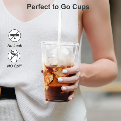 Dealusy 100 Pack - 20 oz Clear Plastic Cups with Lids and Straws, Sturdy & Food Safe Iced Coffee Cups with lids, Disposable Plastic Smoothie Cups for Cold Drinks