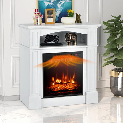 Tangkula Electric Fireplace Mantel, Freestanding Wooden Surround Firebox with 1400W Fireplace Heater, Remote Control, Thermostat, 3D Flame Effect, 6H Timer, Overheat Protection