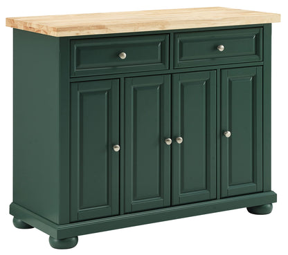 Crosley Furniture Madison Madison Rolling Kitchen Island Cart, Microwave Stand, Coffee Bar, with Shelves and Drawers, Emerald Green