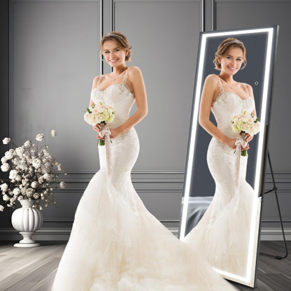Pertetey 79x36 Inch LED Full Length Mirror with Lights, White Frame Dimmable & 3 Color Modes Floor & Wall Mounted Long Mirror